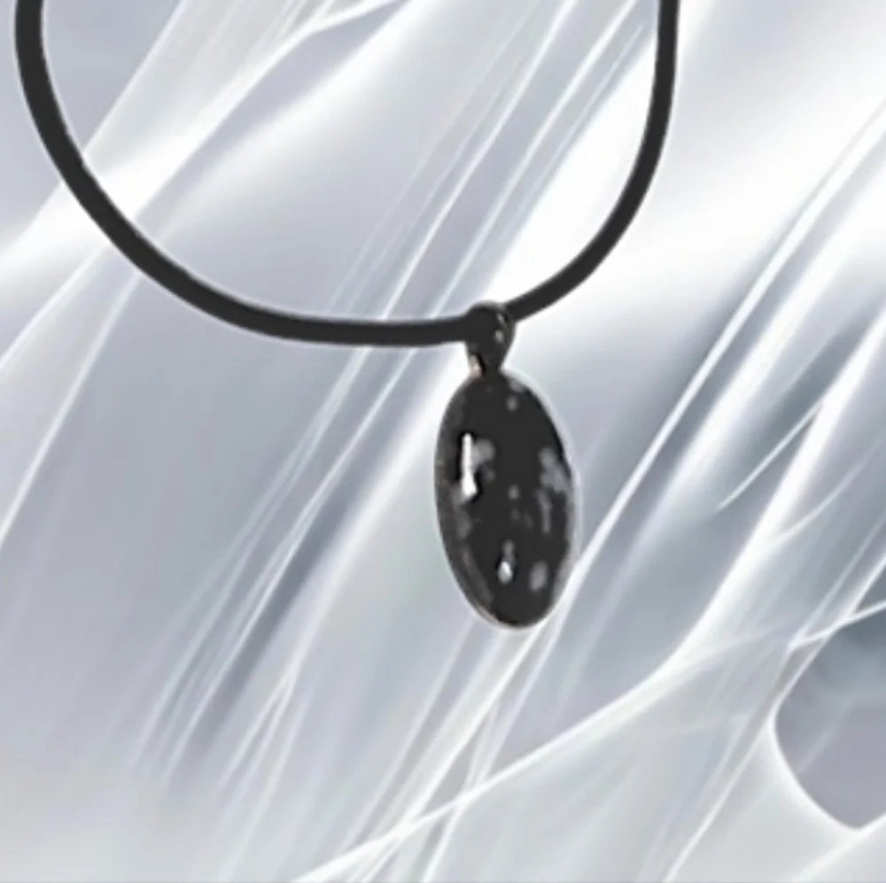 Black and Grey Cabochon Pendant with Black Cord Necklace